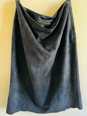 Ralph Lauren Navy Suede A-Line Midi Skirt